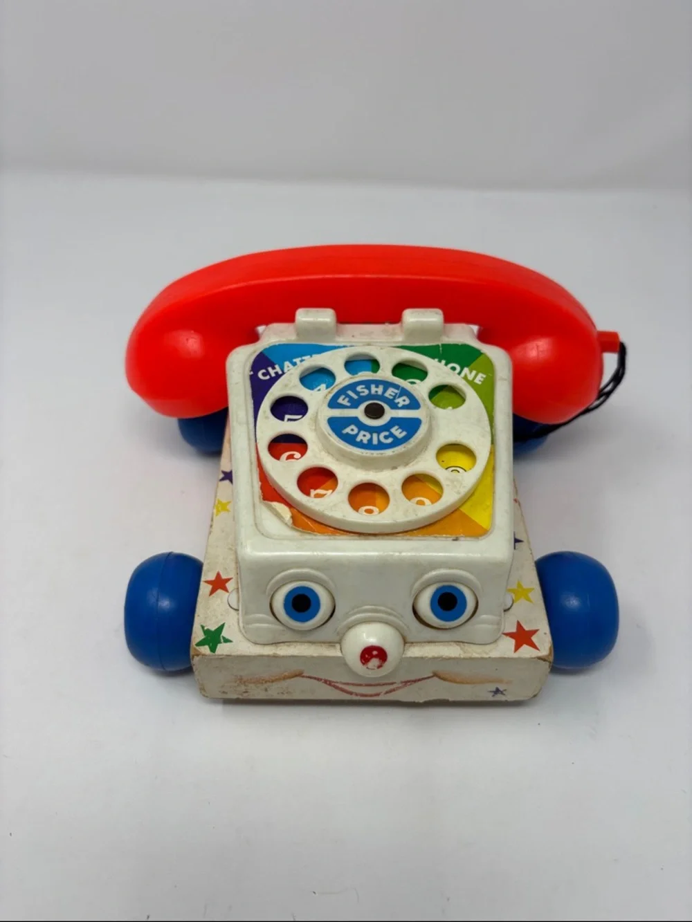 Fisher-Price | vintage chatter telephone Red, White & Blue Rotary Pull Phone Toy